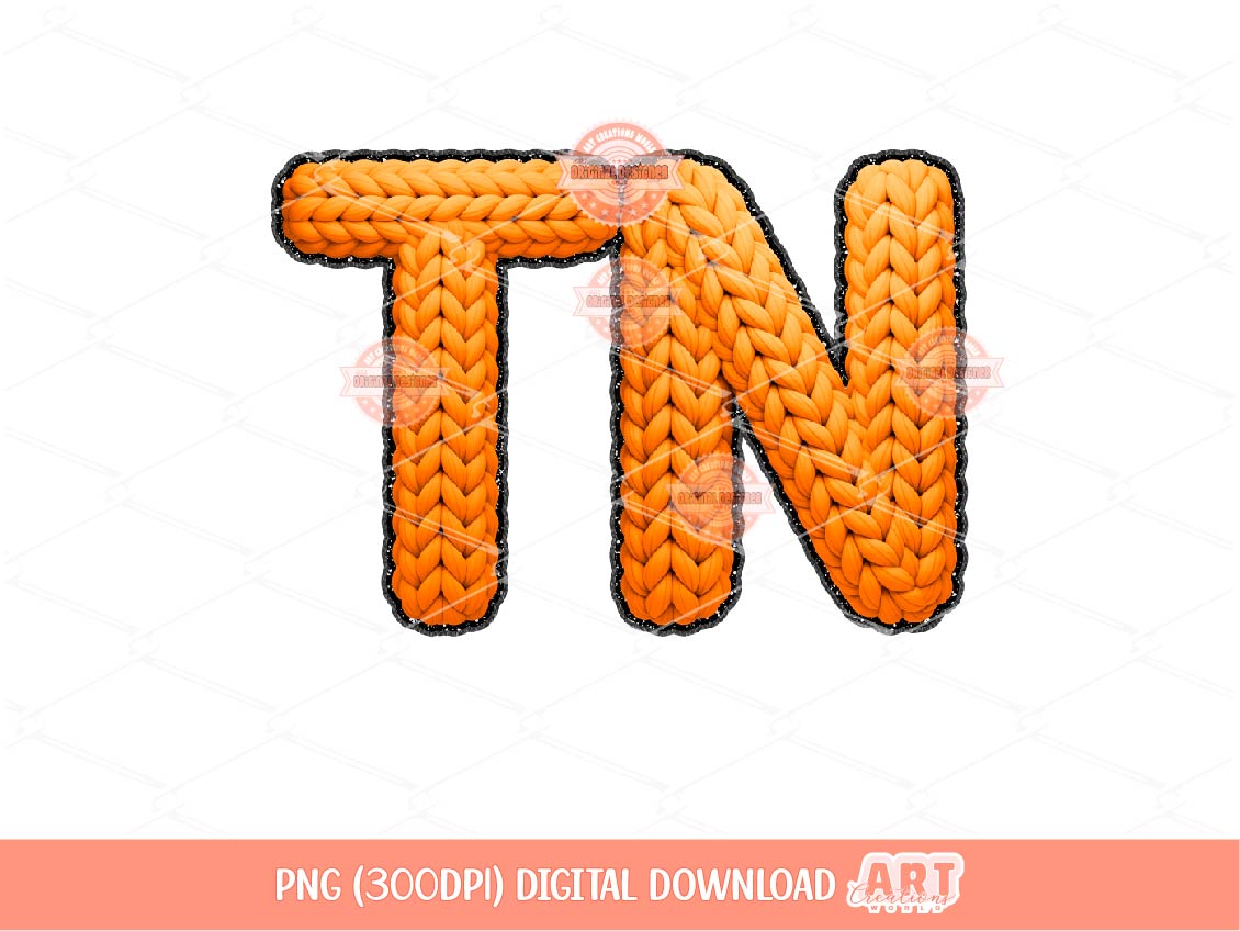 Faux Yarn TN PNG, Orange Chunky Knit Crochet Preppy Tennessee Shirt Design (Digital Download)