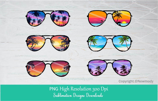 Summer Sunglasses Bundle PNG Sublimation - Beach Palm Tree Vintage Sunglasses PNG- Glasses Vacation Sublimation - Sunset Sunglasses