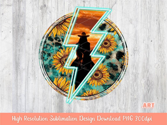 Western Cowgirl PNG, Trendy Background Sublimation, Leopard Sunflower Lightning Bolt, Rodeo Country Shirt Design
