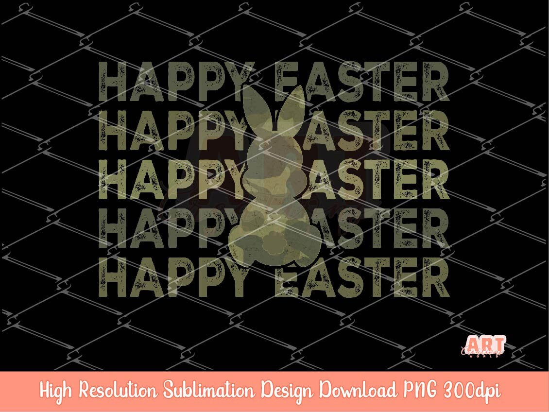 Camo Easter Bunny PNG, Happy Easter Distressed Military Sublimation Shirt Design (Digital Download)