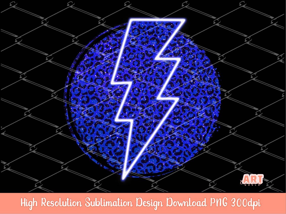 Royal Blue Leopard Lightning Bolt PNG, Circle Sublimation Background Design