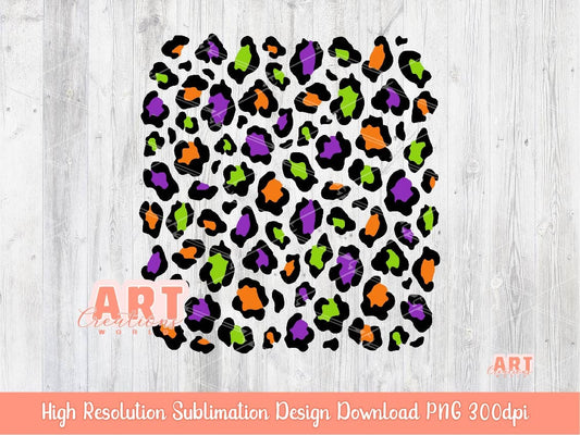 Leopard Halloween PNG Background, Happy Halloween Cheetah Print Sublimation, orange purple and green colors clipart Custom Howdy design