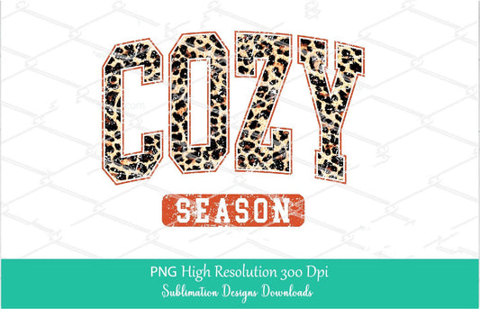Cozy Season PNG, Retro Grunge Leopard Varsity Sublimation Design, Distressed Fall Autumn Vibes Clipart, Vintage Pumpkin Season Shirt Design