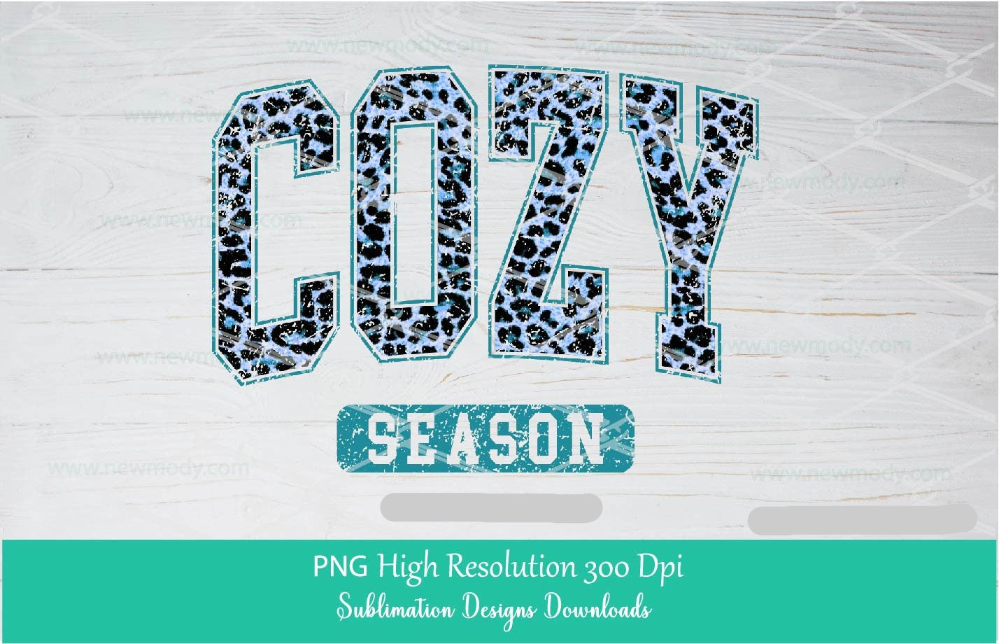 Cozy Season PNG, Retro Grunge Teal Blue Leopard Varsity Sublimation Design, Distressed Turquoise Western Winter Fall Vibes Clipart