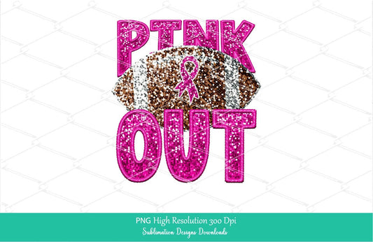 Pink OUT Sequin Football PNG, In October We Wear Pink Sublimation File, Glitter Breast Cancer Awareness Ribbon Shirt design