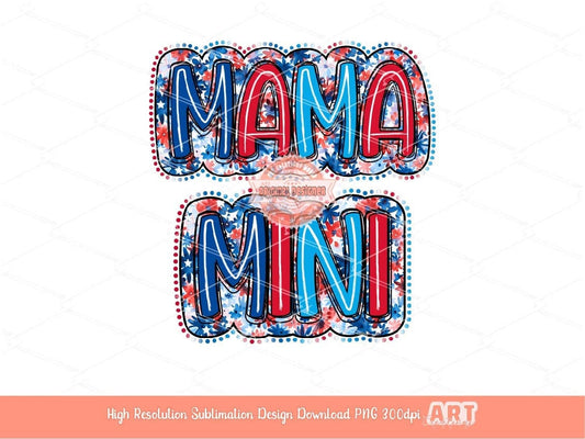 American Mama Mini PNG, 4th of July Matching Mommy & me Floral Patriotic USA Png, America Independence Day Sublimation, dtf Shirt Design