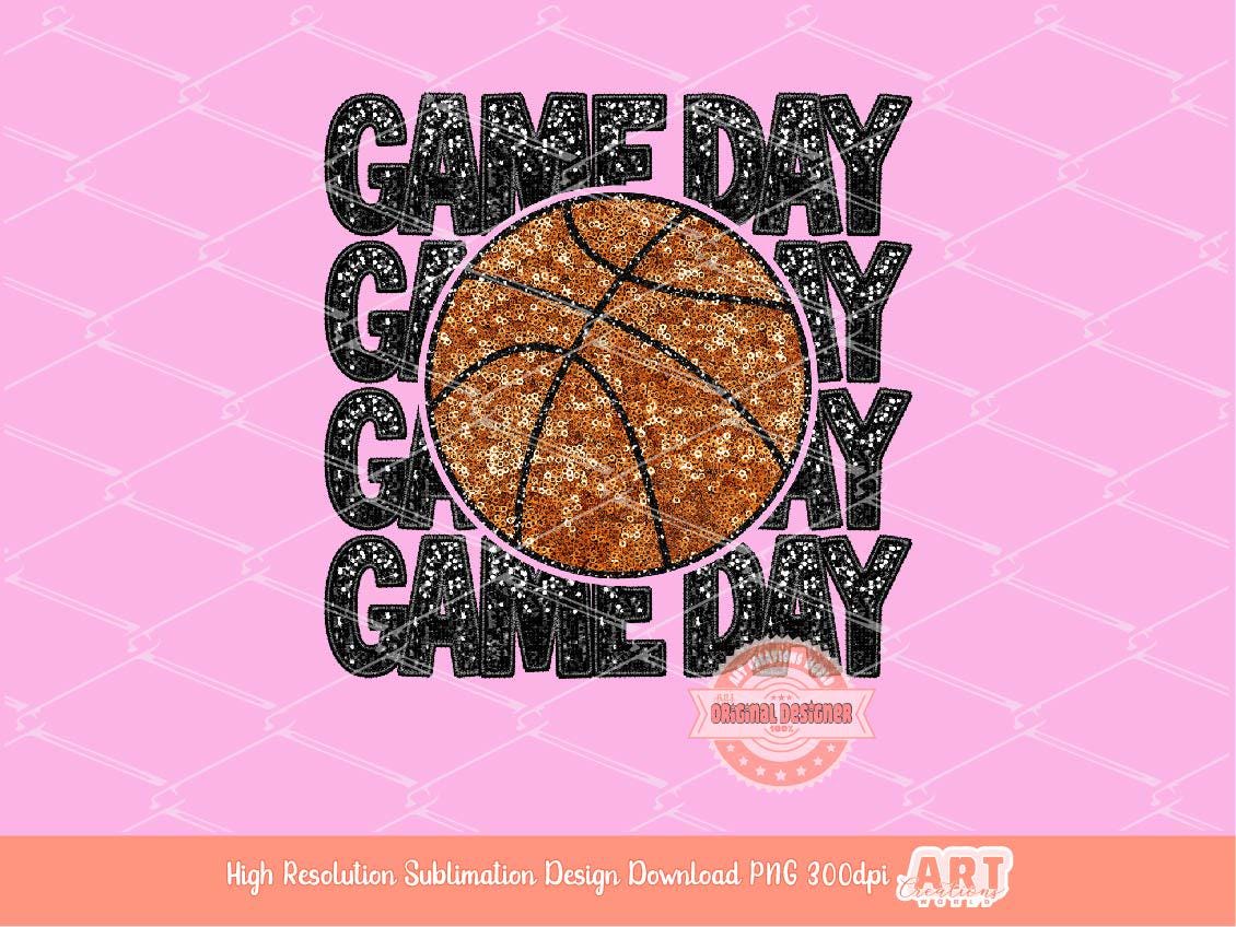 Game Day Basketball PNG, Faux Embroidery Glitter Sequin Basketball ball Png Sublimation Shirt Design Digital Download