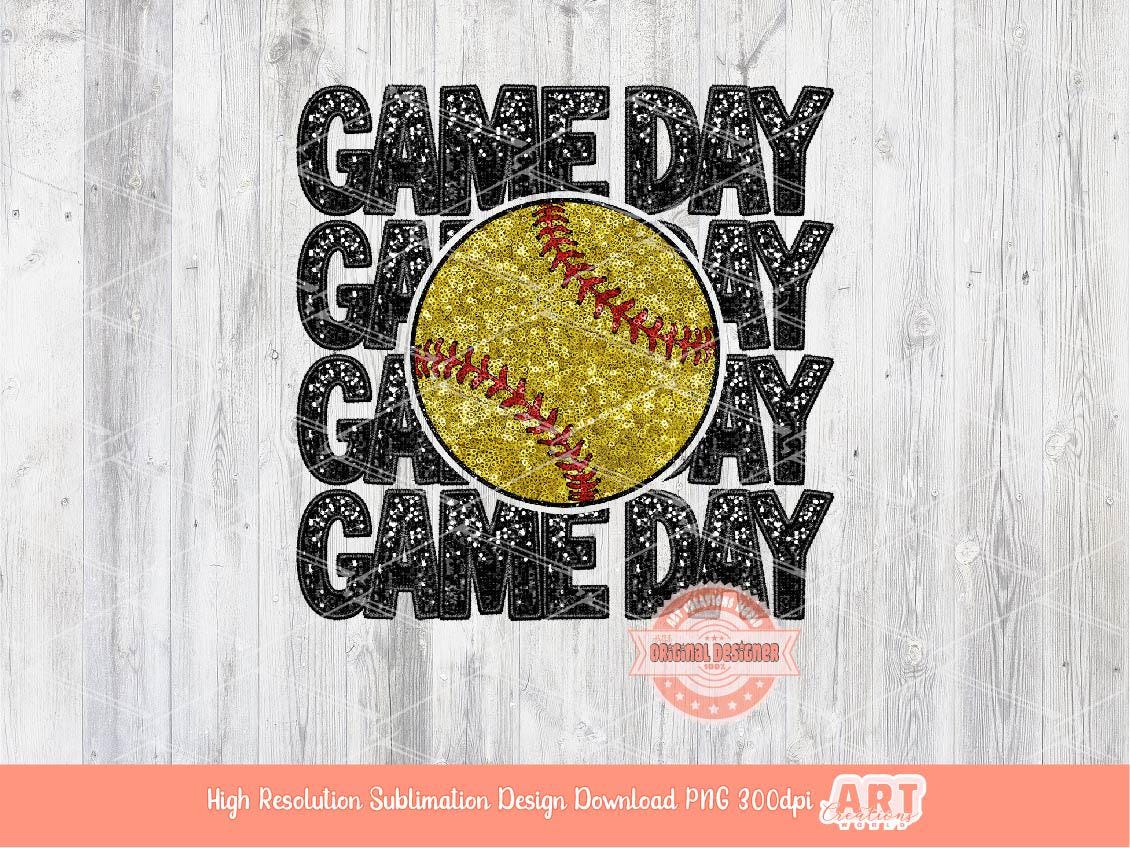 Game Day Softball PNG, Faux Embroidery Glitter Sequin Softball ball Png Sublimation Shirt Design Digital Download