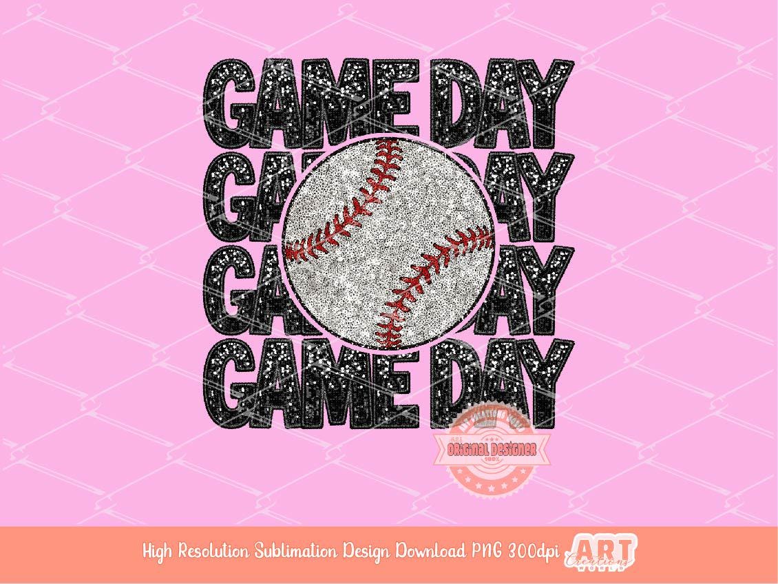 Game Day Baseball PNG, Faux Embroidery Glitter Sequin Baseball ball Png Sublimation Shirt Design Digital Download