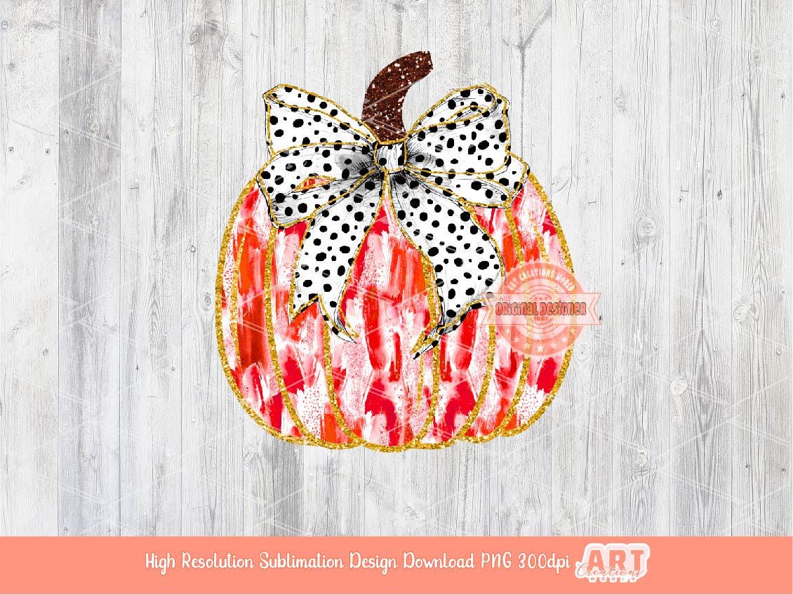 Coquette Pumpkin PNG, Dalmatian Bow Fall Sublimation Shirt Design (Digital Download)