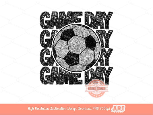 Game Day Soccer PNG, Faux Embroidery Glitter Sequin Soccer ball Png Sublimation Shirt Design Digital Download