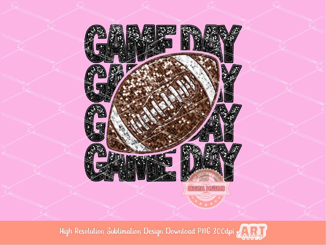 Game Day Football PNG, Faux Embroidery Glitter Sequin Football ball Png Sublimation Shirt Design Digital Download