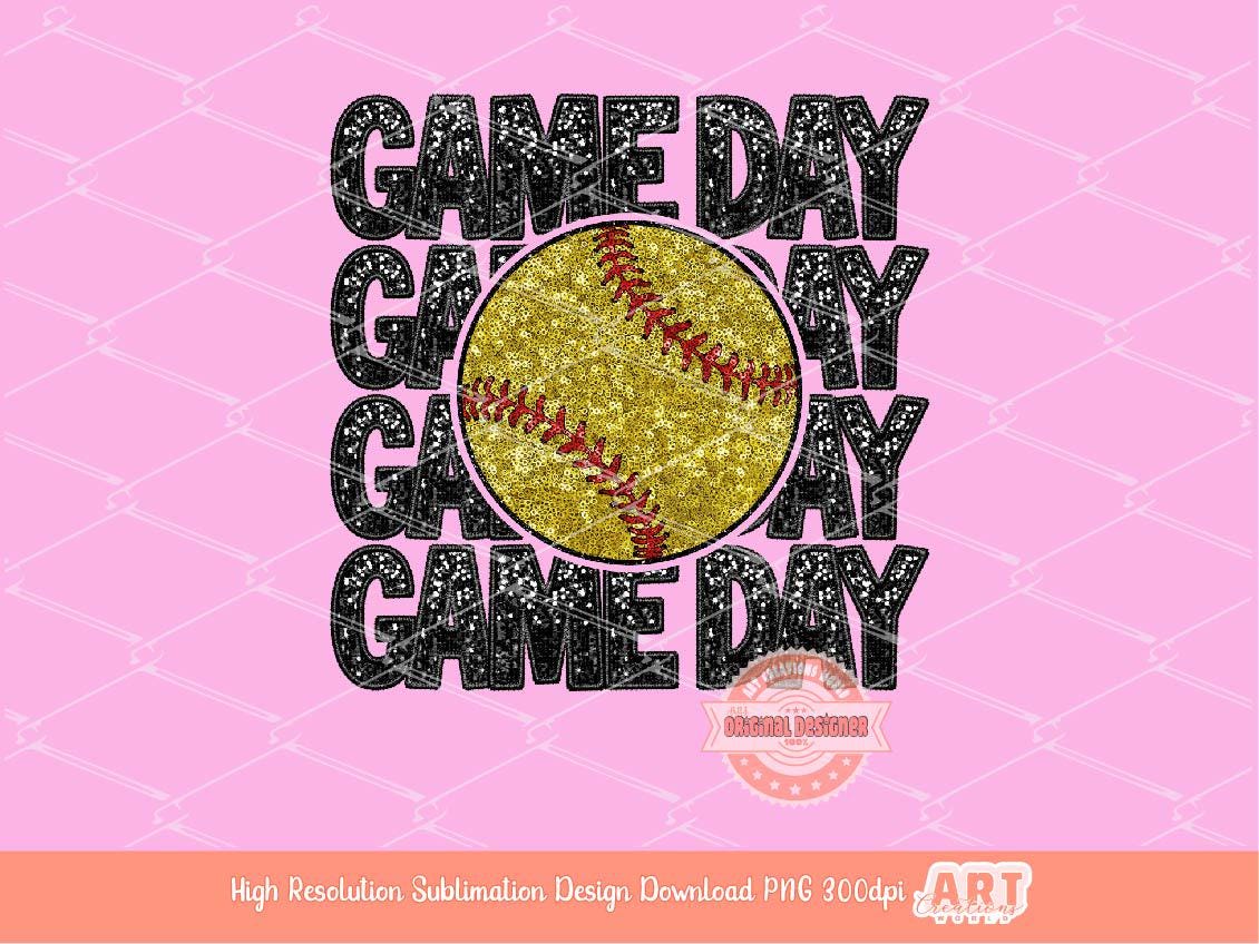 Game Day Softball PNG, Faux Embroidery Glitter Sequin Softball ball Png Sublimation Shirt Design Digital Download