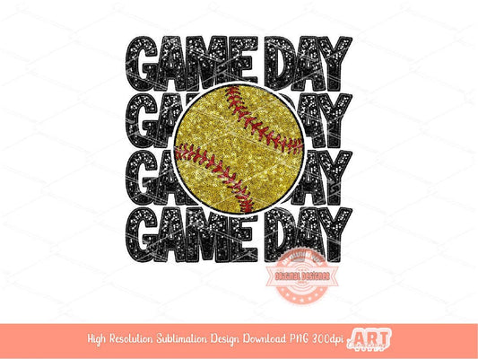 Game Day Softball PNG, Faux Embroidery Glitter Sequin Softball ball Png Sublimation Shirt Design Digital Download