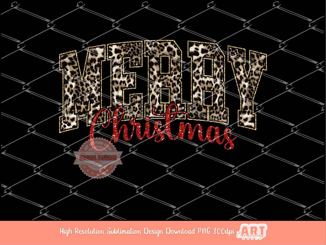 Merry Christmas Varsity PNG Gold Red Glitter Leopard Print Western shirt design retro trendy PNG file for Sublimation & DTF Digital download