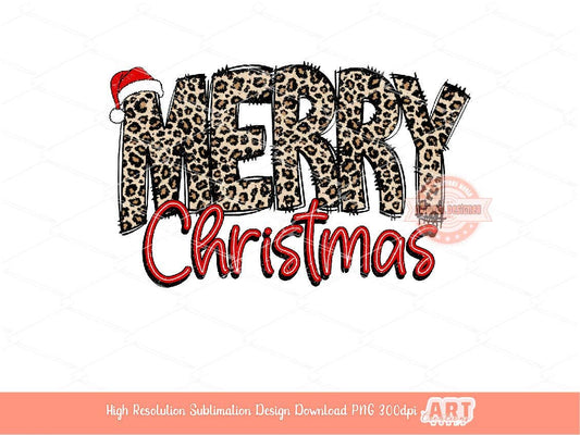Merry Christmas Leopard PNG Distressed Cheetah Print Western Christmas shirt design trendy PNG for Sublimation & DTF Digital download
