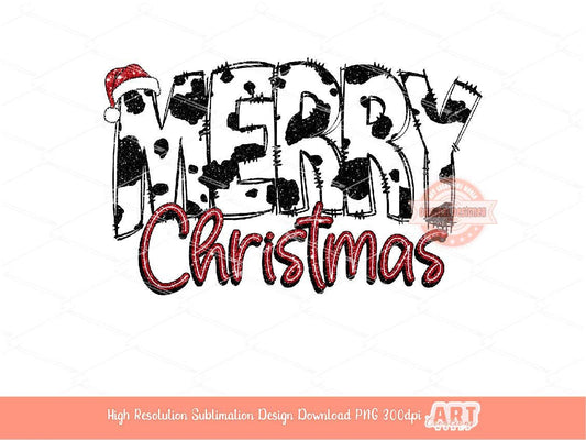 Merry Christmas Cow Print PNG Glitter Cowhide Western Christmas Cowgirl shirt design trendy PNG for Sublimation & DTF Digital download