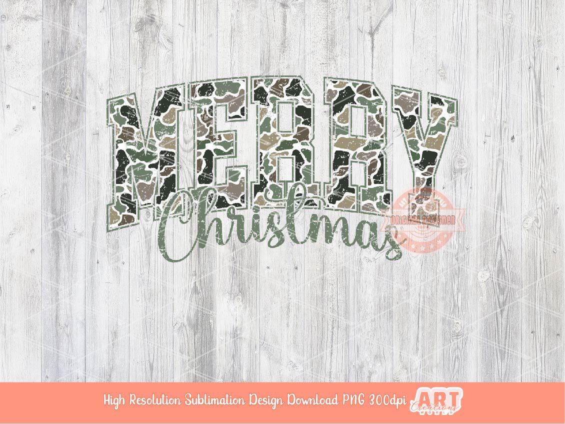 Camo Merry Christmas PNG Distressed Varsity Military Hunting wifey mama shirt design trendy PNG file for Sublimation & DTF Digital download