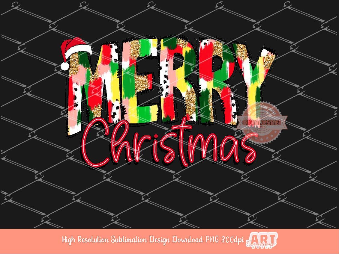 Merry Christmas PNG Gold Glitter Colorful Brushstroke Preppy Christmas shirt design trendy PNG file for Sublimation & DTF Digital download