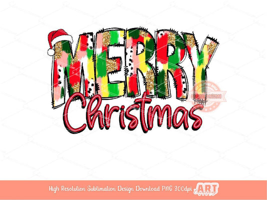 Merry Christmas PNG Gold Glitter Colorful Brushstroke Preppy Christmas shirt design trendy PNG file for Sublimation & DTF Digital download