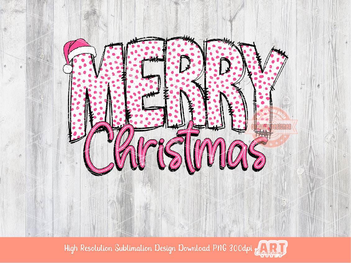 Pink Merry Christmas PNG Distressed Pink Dalmatian Spots Cute Christmas Girls shirt design trendy PNG for Sublimation & DTF Digital download