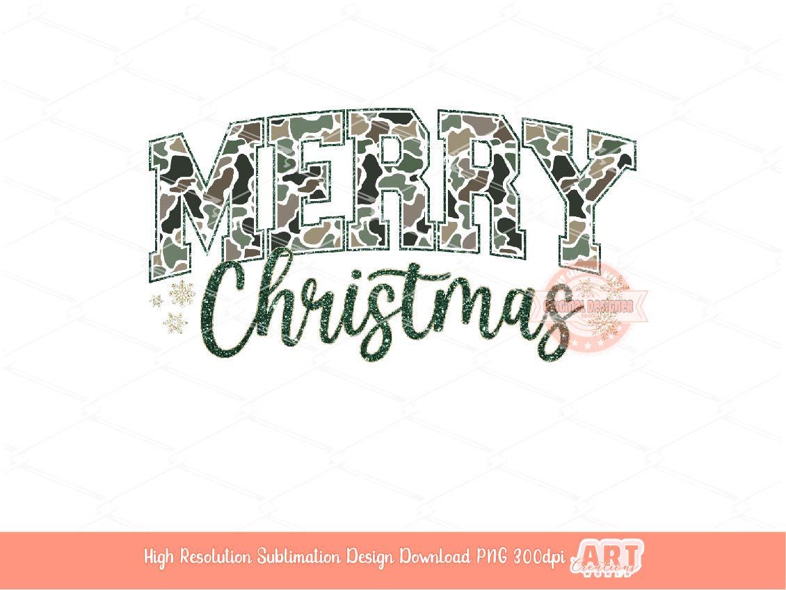 Merry Christmas Camo PNG Varsity Glitter Military Hunting wife mama Christmas shirt design trendy PNG for Sublimation & DTF Digital download
