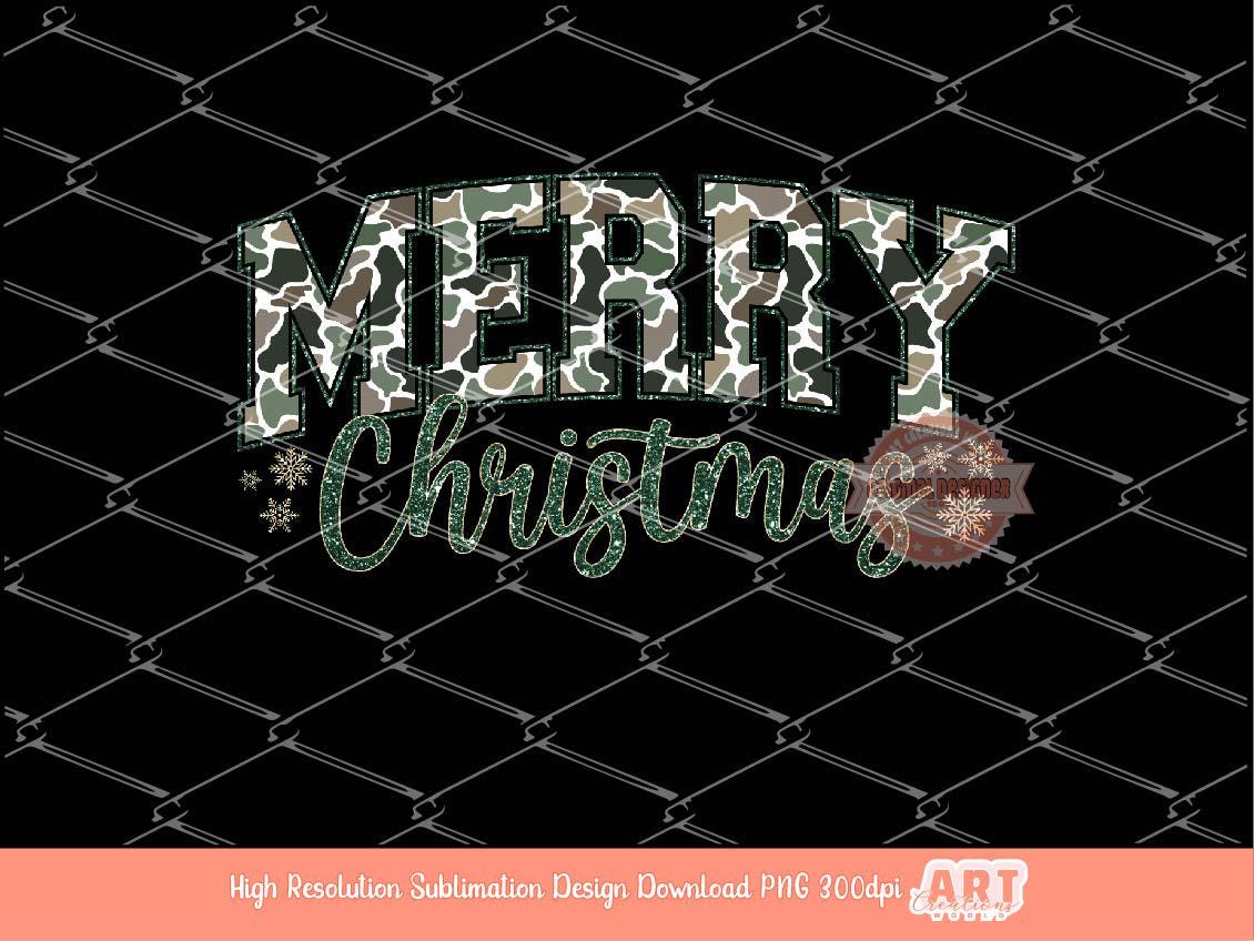 Merry Christmas Camo PNG Varsity Glitter Military Hunting wife mama Christmas shirt design trendy PNG for Sublimation & DTF Digital download