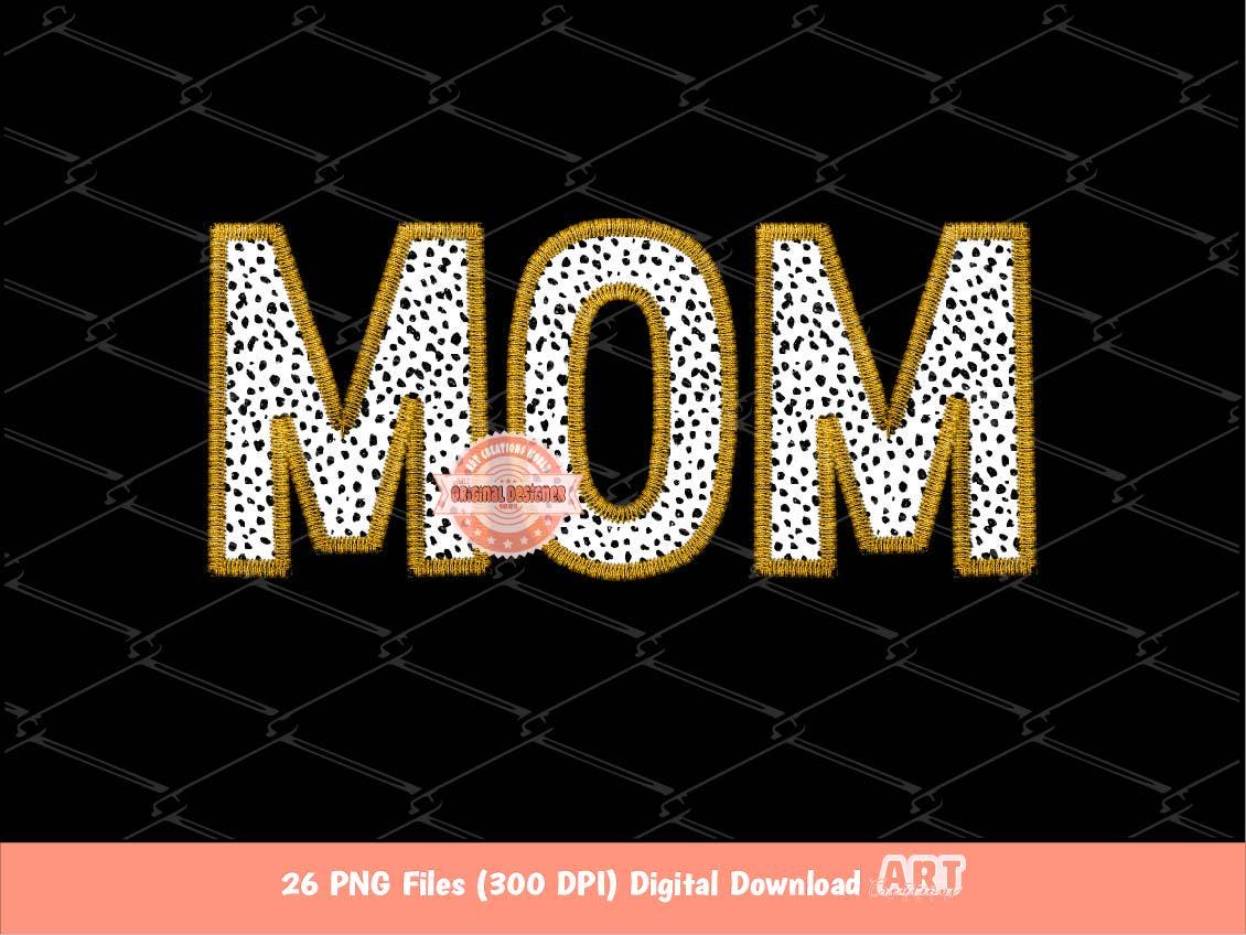 Gold Faux Embroidery Dalmatian Spots Letters PNG, Animal Print Alpha Set Clipart, Black Dots Alphabet Sublimation & DTF Digital Download