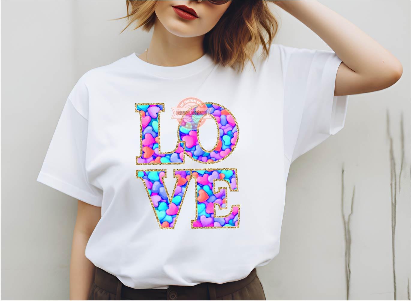 Love Bright Glitter PNG, Coquette Valentine Shirt Design, Colorful hearts gold Sequin outline Png Sublimation & dtf Design Digital Download