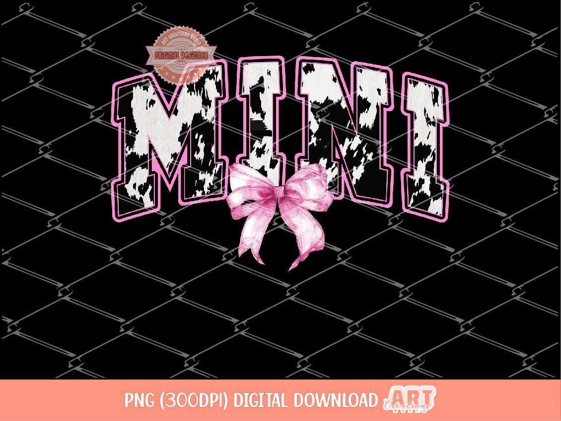 Mini Pink Cow Print PNG, Coquette Bow Western Girl Sublimation Shirt Design (Digital Download)