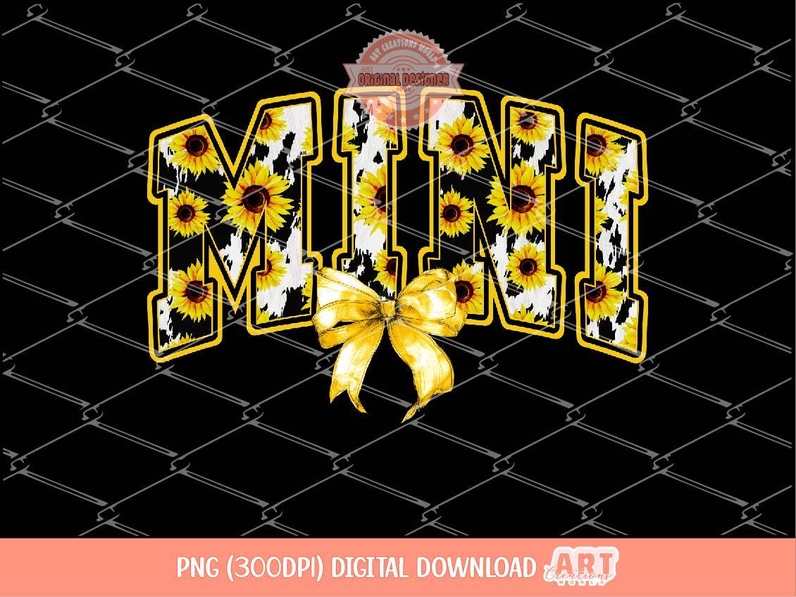 Mini Sunflower PNG, Coquette Yellow Bow Western Cow print Girls Shirt Design, Cowhide Country Girl Sublimation & dtf Design Digital Download
