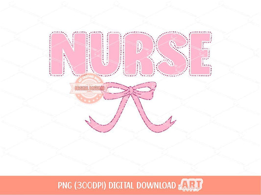Coquette Nurse PNG, Cute Pink lettering with glitter dots and bow, trendy Png Sublimation & dtf file, Nurse shirt Design Digital Download