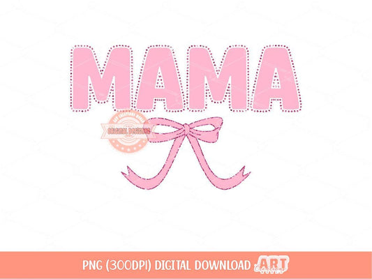 Coquette Mama PNG, Cute Pink dotted lettering with glitter bow, trendy Png Sublimation & dtf file, Mom shirt Design Digital Download
