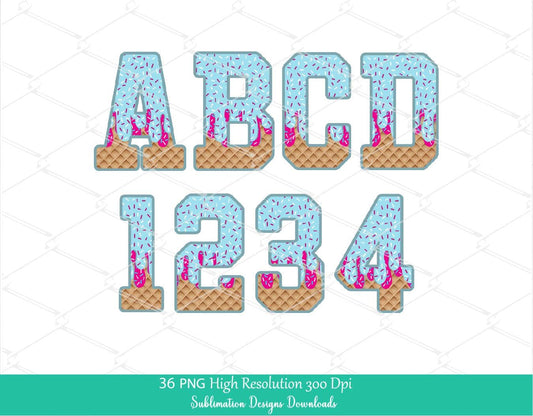 Sprinkle Drip Alphabet PNG Clipart, Pink , Blue Drippy Ice cream Cone Waffle Trendy Sport Alpha Png, Letters & Number 0-9