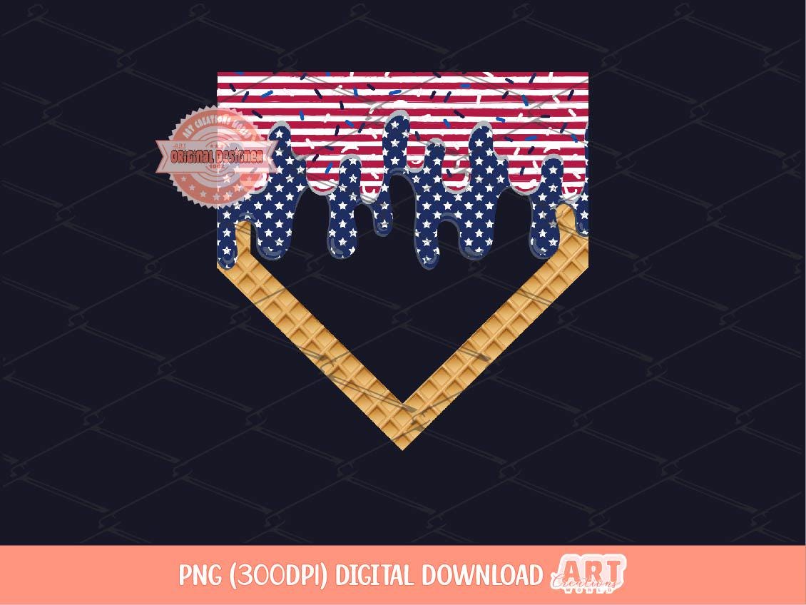 4th of July PNG Sprinkle Drip Home Plate PNG, Red white navy Patriotic Baseball ice cream Png for Sublimation & dtf Design Digital Download