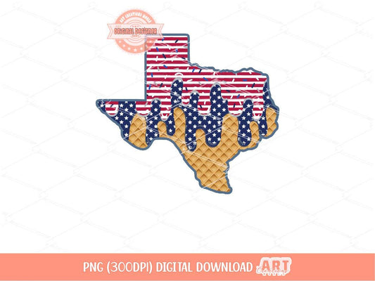 4th of July Sprinkle Drip Texas PNG, Stars and Stripes Patriotic Custom US State ice cream Png for Sublimation & dtf Design Digital Download