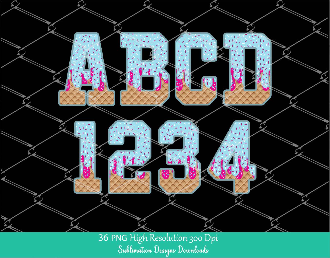 Sprinkle Drip Alphabet PNG Clipart, Pink , Blue Drippy Ice cream Cone Waffle Trendy Sport Alpha Png, Letters & Number 0-9