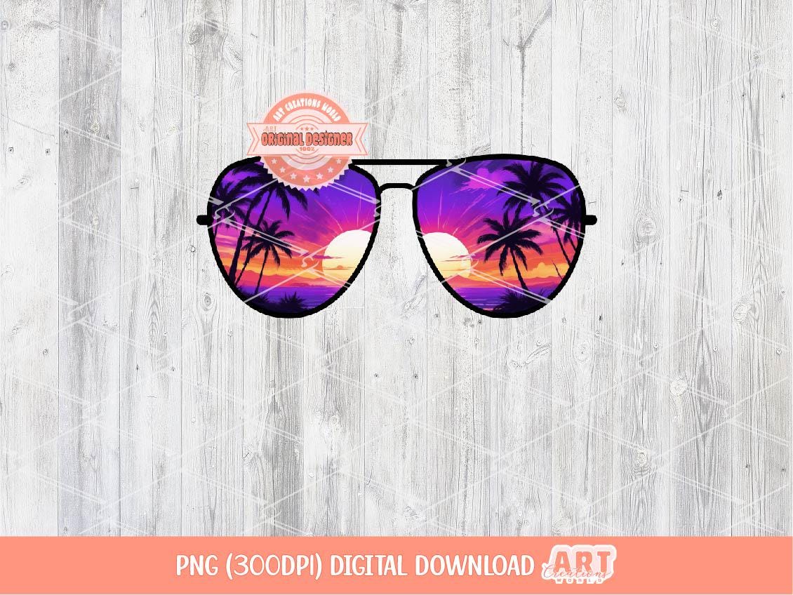 Tropical Sunset Sunglasses PNG Bundle, Summer Vacation Sublimation, Neon Beach Palm Tree Glasses Clipart