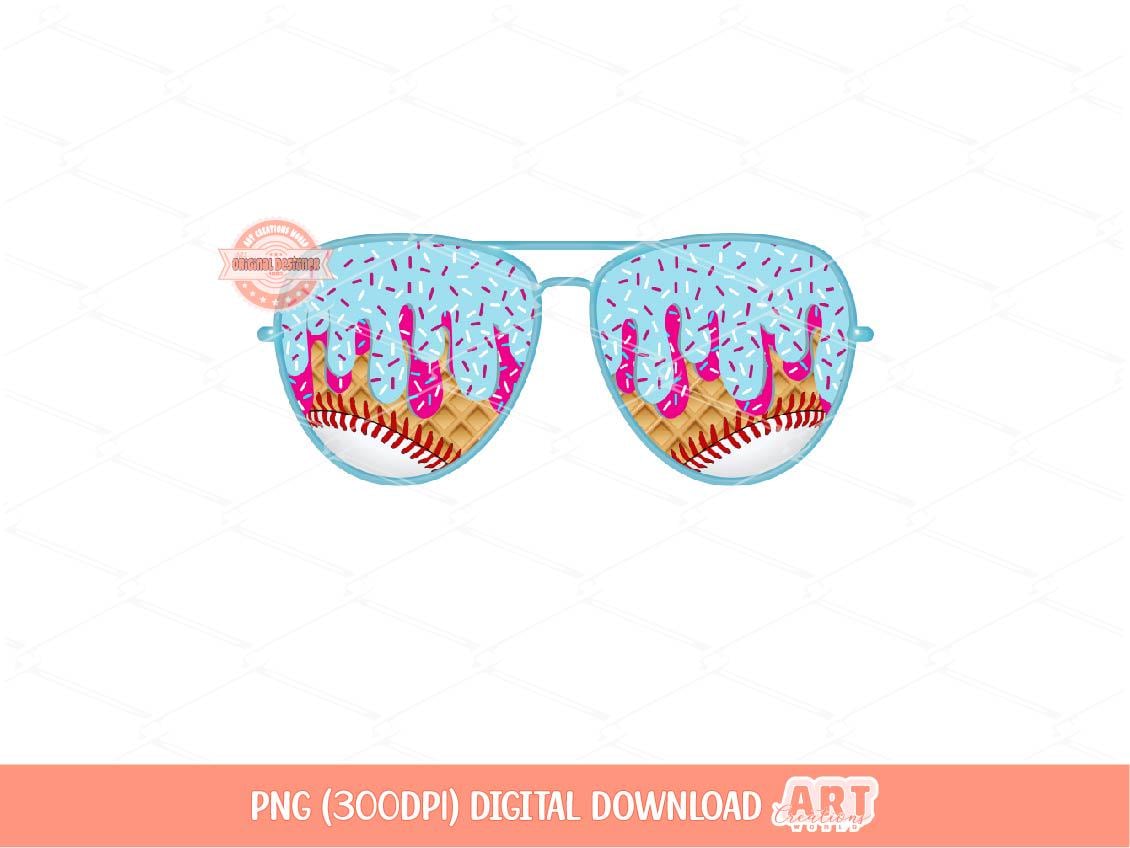 Sprinkle Drip Baseball Sunglasses PNG, Sweet Pink & Blue Drippy Ice Cream Glasses Clipart for Sublimation dtf Shirt Design Digital Download