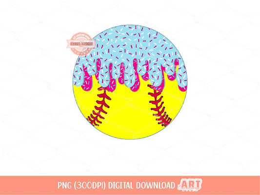 Sprinkle Drip Softball Ball PNG, Custom Sweet Pink & Blue Drippy Ice Cream Sport ball Clipart Sublimation dtf Shirt Design Digital Download