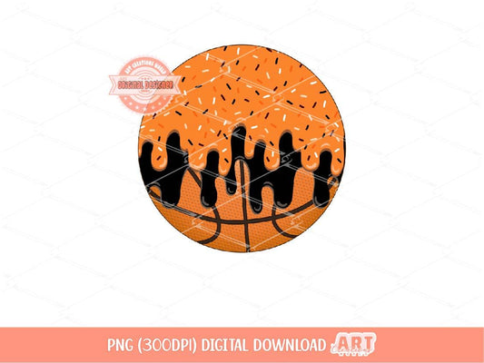 Sprinkle Drip Basketball Ball PNG, Sweet Drippy Orange black Ice Cream Sport ball Clipart Png Sublimation dtf Shirt Design Digital Download