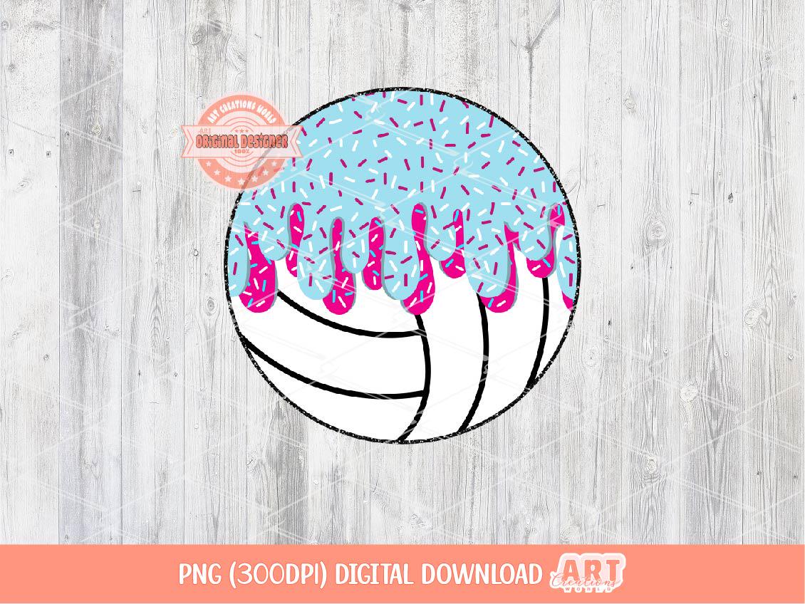 Sprinkle Drip Volleyball Ball PNG, Sweet Drippy Pink blue Ice Cream Sport ball Clipart Png for Sublimation dtf Shirt Design Digital Download