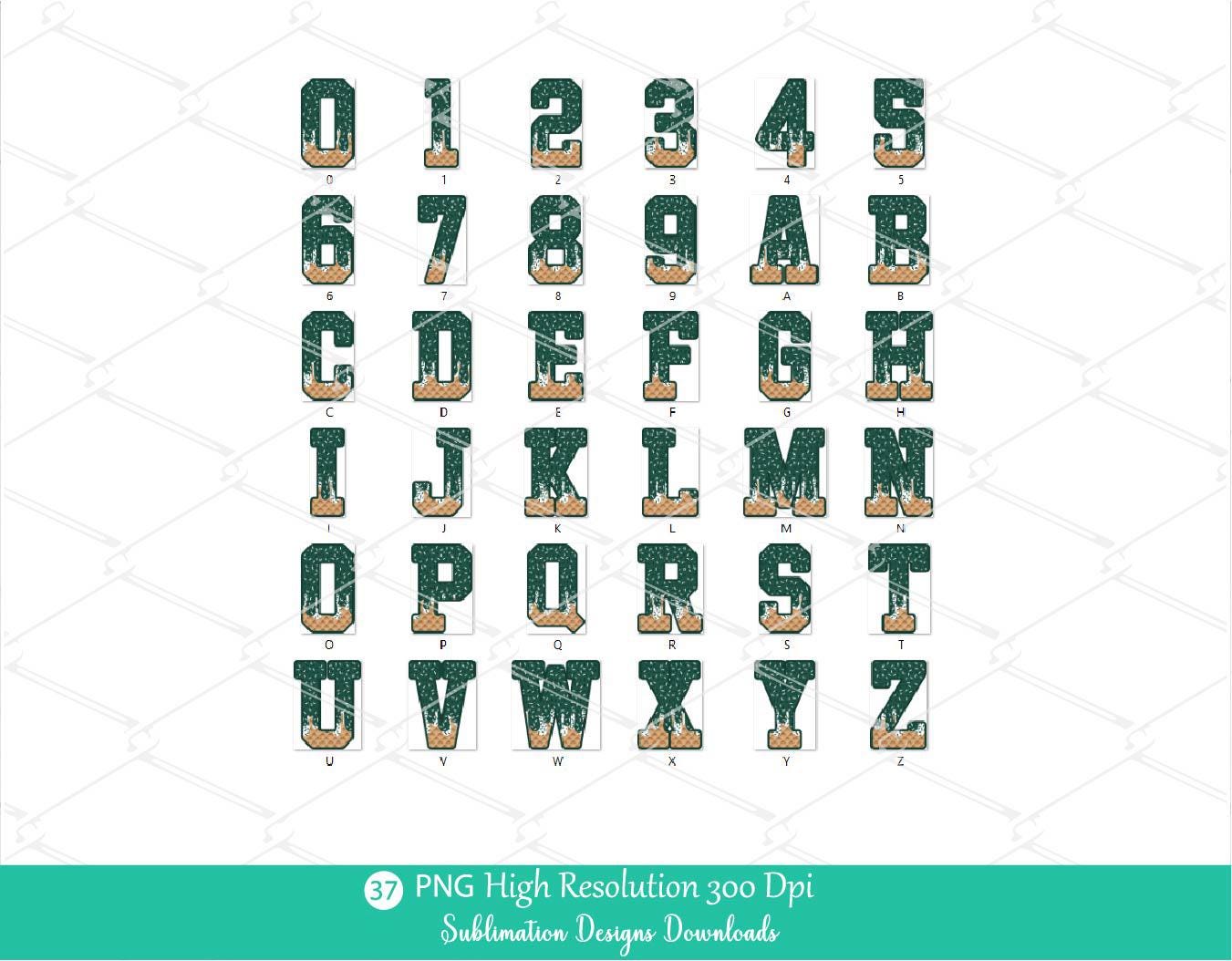 Forest Green Sprinkle Drip Home Plate Alphabet Set PNG Bundle, Dark Green and White Drippy Ice cream Cone Waffle Trendy Sport Alpha Letters