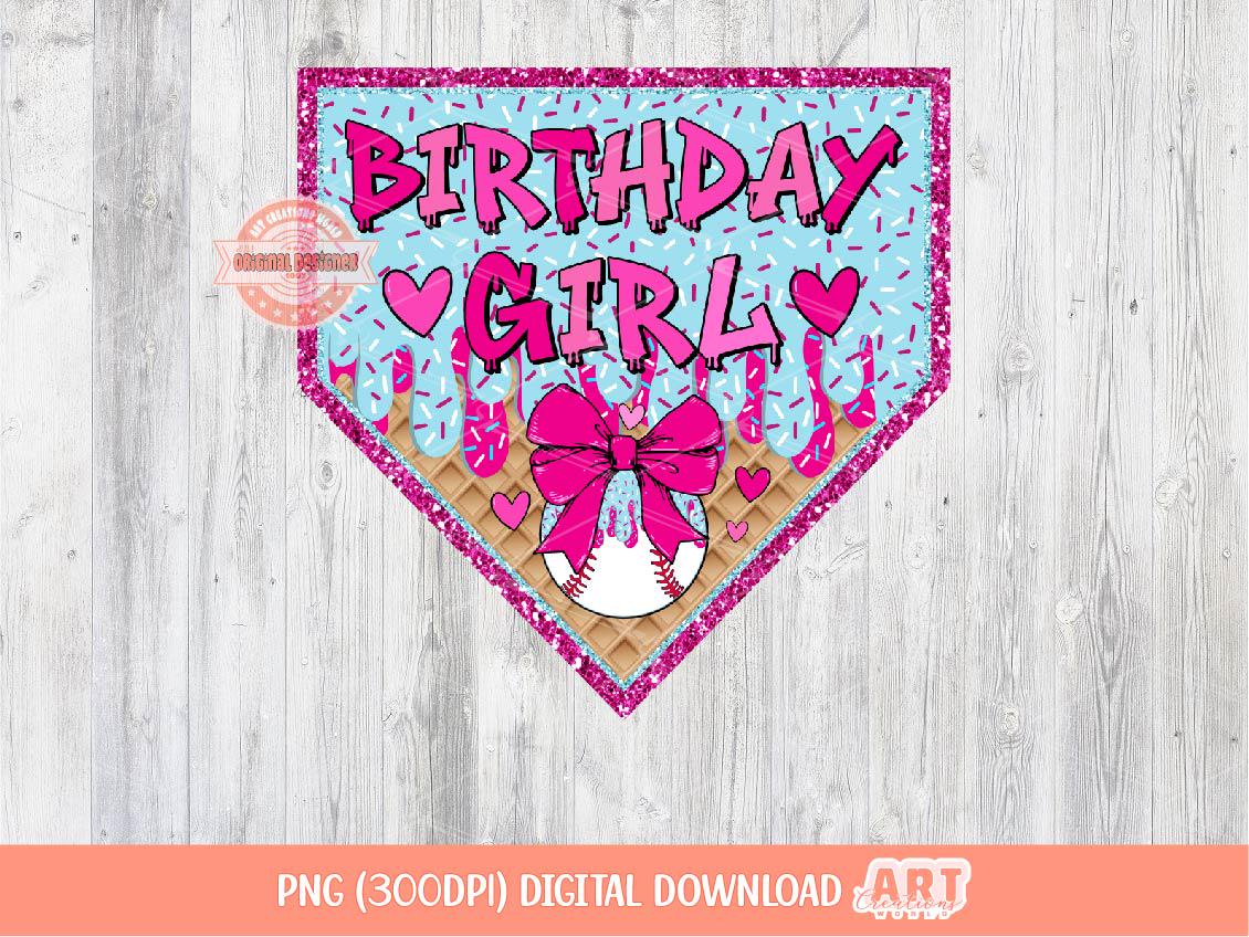 Birthday Girl Drip Home Plate PNG, Coquette Bday Girls Baseball Shirt Design (Digital Download)