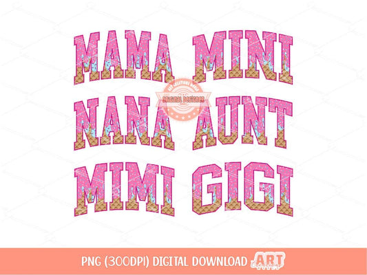 Matching Pink Drip Sprinkle Mama PNG Bundle, Drippy Waffle Nana Gigi Mimi Aunt Mini Mom Shirt Design Png Sublimation & Dtf Digital Download