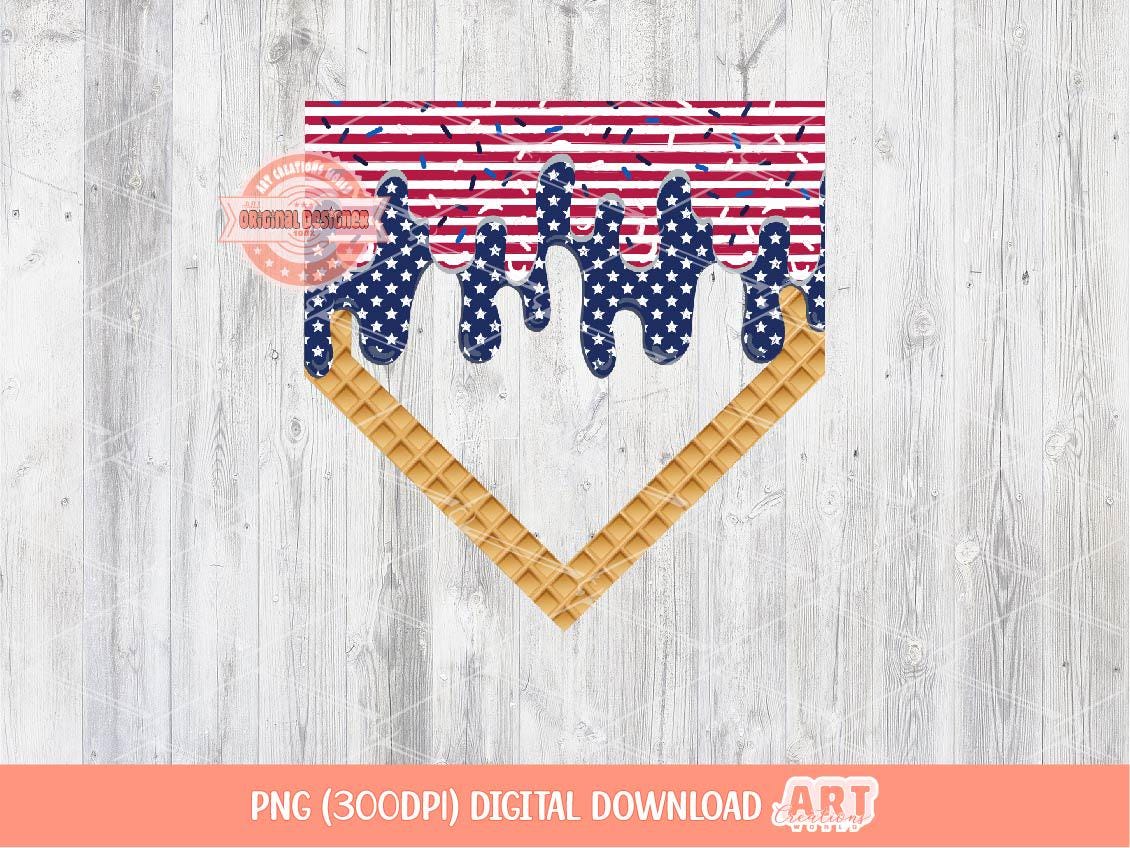 4th of July PNG Sprinkle Drip Home Plate PNG, Red white navy Patriotic Baseball ice cream Png for Sublimation & dtf Design Digital Download