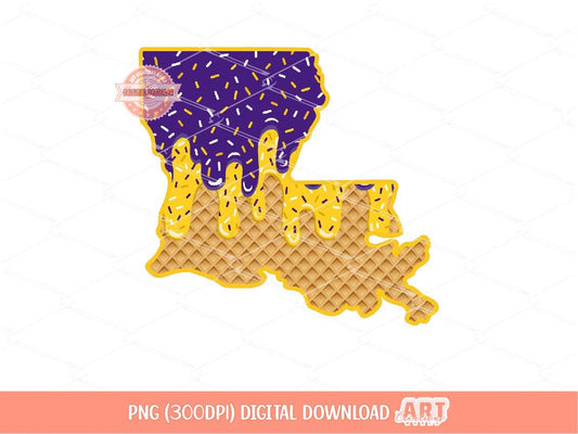 Sprinkle Drip Louisiana PNG, Custom Drippy Ice Cream US State Waffle Cone Png for Sublimation & dtf Shirt Design Digital Download