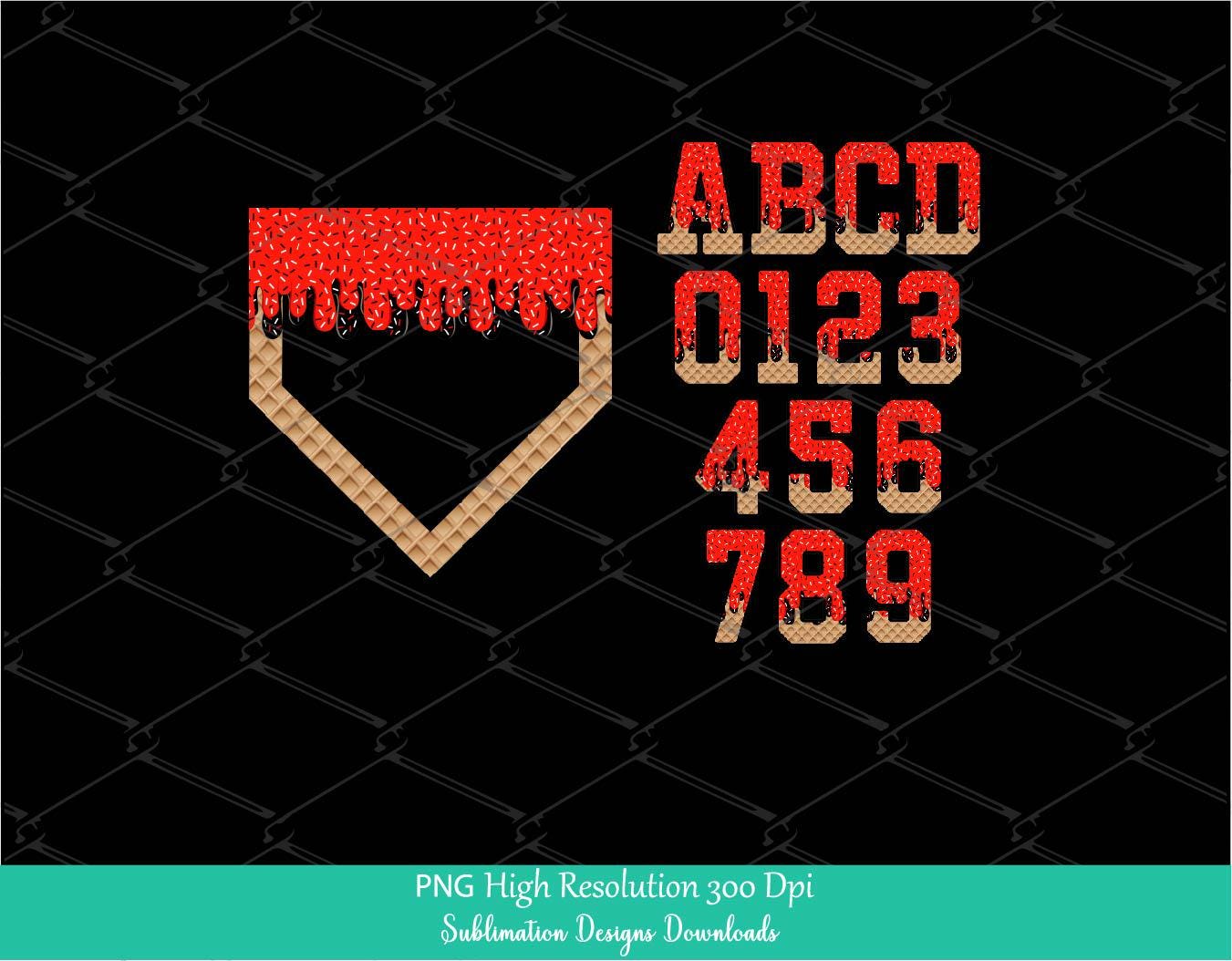 Sprinkle Drip Drip Home Alphabet Set PNG Bundle, Red & Black Drippy Ice cream Cone Waffle Trendy Sport Alpha Png, Letters and Number