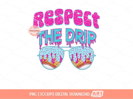 Respect The Drip PNG, Pink and Blue Sprinkle Drip Ice Cream Waffle Baseball Sunglasses Png Sublimation & dtf Shirt Design Digital Download