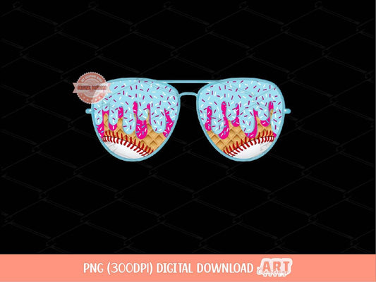 Sprinkle Drip Baseball Sunglasses PNG, Sweet Pink & Blue Drippy Ice Cream Glasses Clipart for Sublimation dtf Shirt Design Digital Download